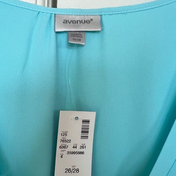 Avenue Light Blue 3/4 Sleeve Tie Neck Asymmetrical Chiffon Blouse 26/28 - Picture 11 of 13